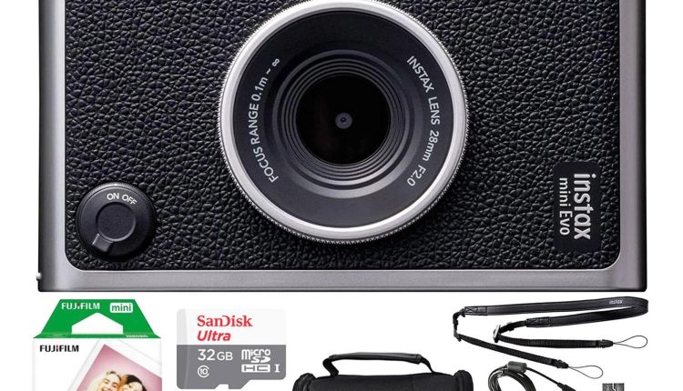 Fujifilm Instax Mini Evo Instant Film Camera (Black) with 20 Films + 32GB Card - MadeInUSA