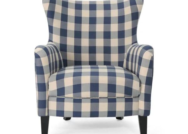 Noble House Arabella Blue Checkerboard Fabric Club Chair - MadeInUSA