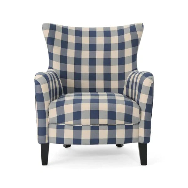 Noble House Arabella Blue Checkerboard Fabric Club Chair - MadeInUSA