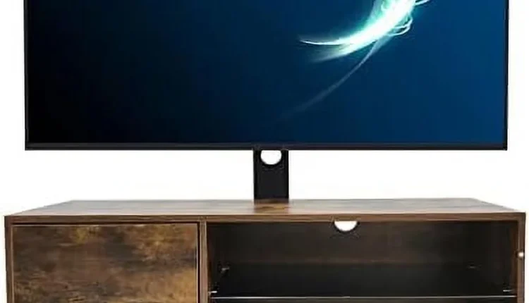 FDIGLUL Modern TV Stand for TVs up to 65 Inch with Single Door  Entertainment Center with Glass    TV Console with  Cabinet for Living Room  Rustic Brown - MadeInUSA
