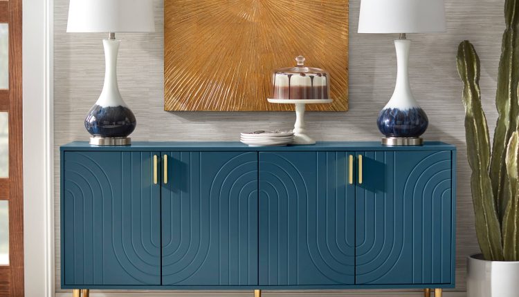 Lifestorey Tabaria Mid-Century Four Door Sideboard/Buffet - Midnight Blue - MadeInUSA
