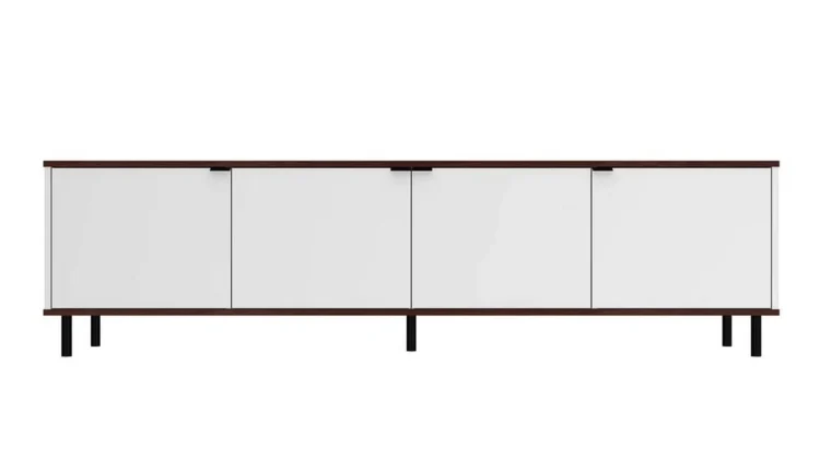 Mosholu 77.04 TV Stand with 4 Shelves in White and Nut Brown - MadeInUSA