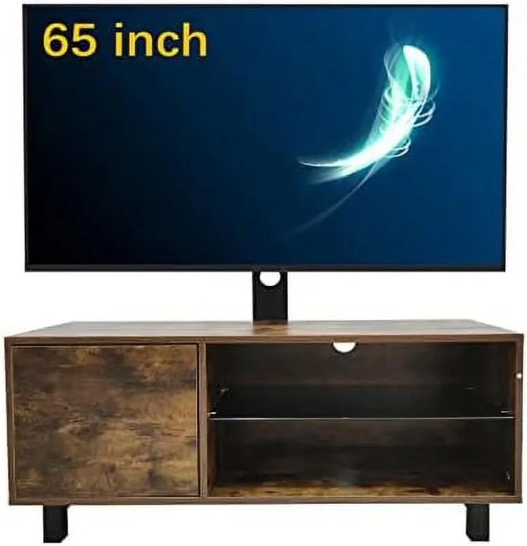 TJUNBOLIFE Modern TV Stand for TVs up to 65 Inch with Single Door  Entertainment Center with Glass    TV Console with  Cabinet for Living Room  Rustic Brown - MadeInUSA