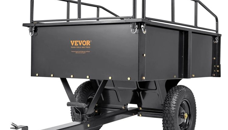 VEVOR Heavy Duty ATV Trailer Steel Dump Cart, 750-Pound 15 Cubic Feet, Garden Utility Trailer with Removable Sides for Riding L - MadeInUSA