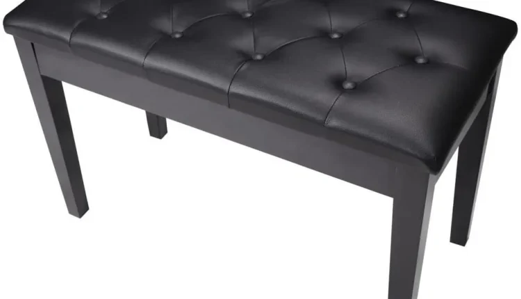 Black Leather Padded Ebony Polish Concert Duet Piano Keyboard Bench Book Storage - MadeInUSA