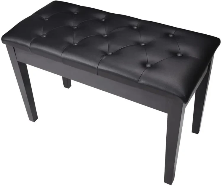 Black Leather Padded Ebony Polish Concert Duet Piano Keyboard Bench Book Storage - MadeInUSA