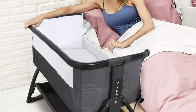 Adnoom Baby Bassinet Bedside Sleeper, Baby Bed to Babies Cradle, Adjustable 7-Level Height Portable Bed for Newborn/ Infant/ Baby Boy/ Baby Girl (Light Gray) - MadeInUSA