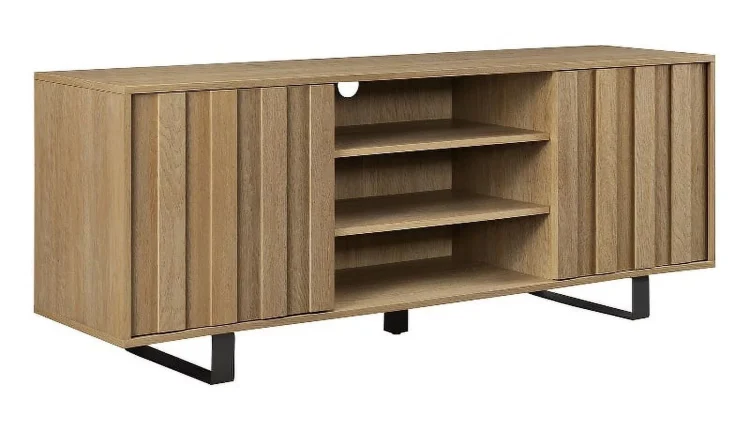 Pemberly Row 60"Modern Wood TV Cabinet with Paneled Doors - Oak / Black - MadeInUSA