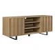 Pemberly Row 60″Modern Wood TV Cabinet with Paneled Doors – Oak / Black – MadeInUSA