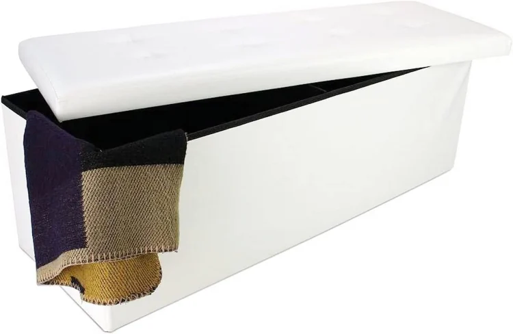 JYHOME - Leather look folding Bench  Folding  Ottoman - Maximum load  330 lbs -   Faux leather - Stitched and tufted finish  43.3 x 15 x 15 inch  White - MadeInUSA