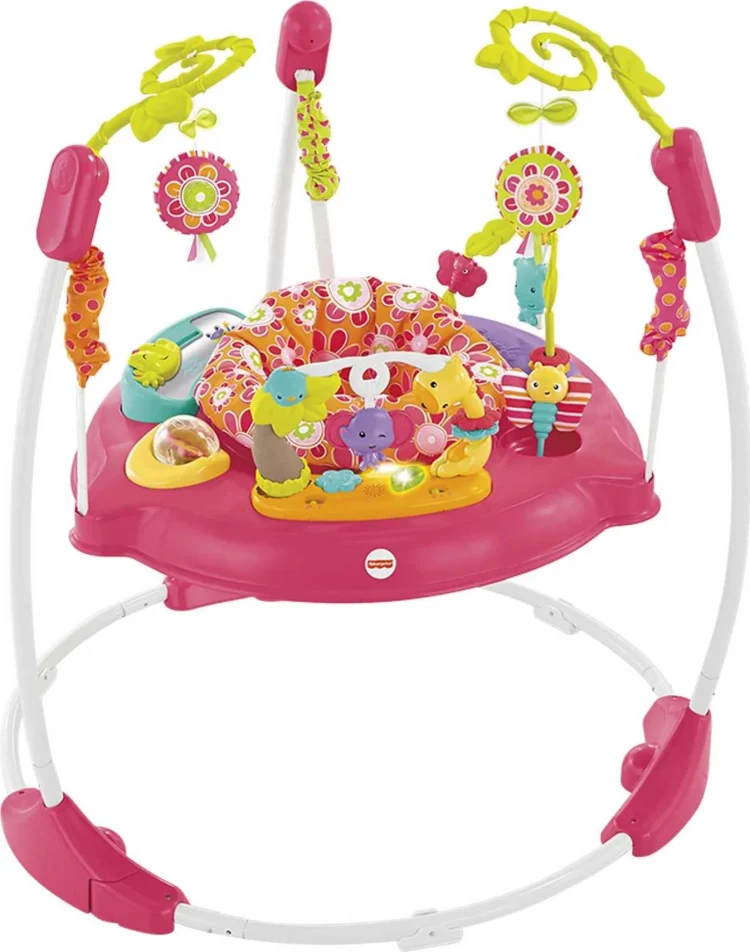 Fisher-Price Baby Bouncer Pink Petals Jumperoo Activity Center with Music and Lights, Unisex - MadeInUSA