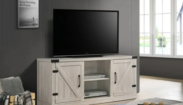 Dusty Gray 58"Wide TV Stand with 2 Open Shelves and 2 Cabinets - MadeInUSA