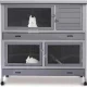Rabbit Hutch Indoor&Outdoor with Wheels/2.6 Deep Plastic Trays/Ramp/Divider, Large Cages for Guinea Pigs/Bunnies with 2 Floors Separable&4 Lockable Doors, Weatherproof, Grey, 41.3 L*17.3 W*41.3 H – MadeInUSA