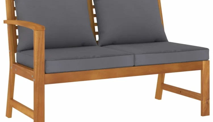 Anself Outdoor Bench with Cushion and Right Armrest Patio Porch Chair Acacia Wood for Backyard, Balcony, Park, Lawn, School Playground, College 45.1 x 23.8 x 31.9 Inches (W x D x H) - MadeInUSA