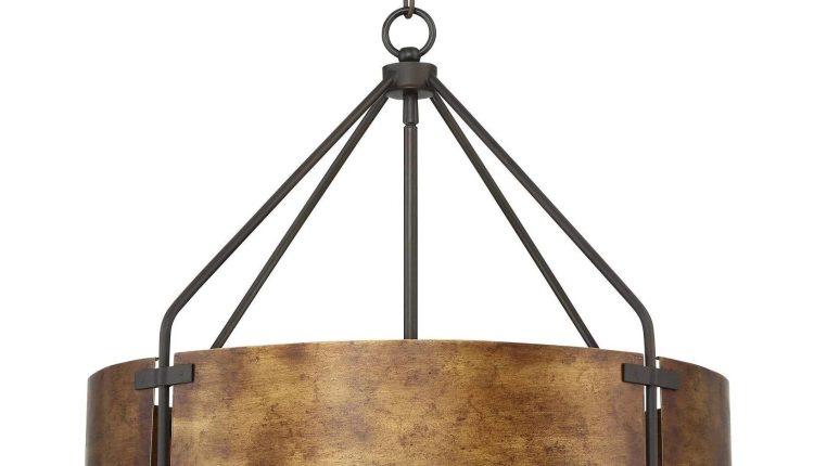 Possini Euro Design Julian Bronze Pendant Chandelier 22 inch Wide Rustic Farmhouse Metal Drum Shade 4-Light Fixture for Dining Room House Kitchen - MadeInUSA