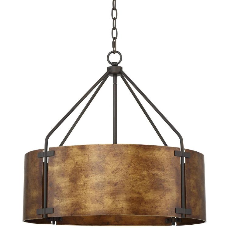 Possini Euro Design Julian Bronze Pendant Chandelier 22 inch Wide Rustic Farmhouse Metal Drum Shade 4-Light Fixture for Dining Room House Kitchen - MadeInUSA