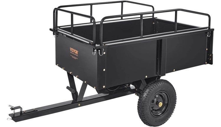 VEVOR ATV Trailer Heavy Duty Steel Dump Cart Tow Behind, 750 lbs 15 Cubic Feet, Garden Utility Trailer Yard Trailers with Removable Sides for Riding - MadeInUSA