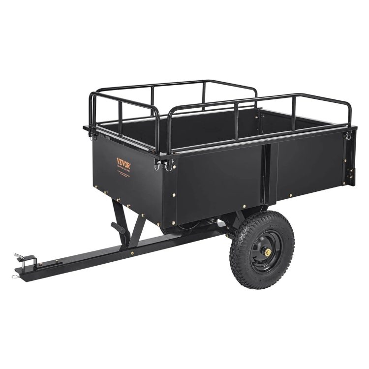 VEVOR ATV Trailer Heavy Duty Steel Dump Cart Tow Behind, 750 lbs 15 Cubic Feet, Garden Utility Trailer Yard Trailers with Removable Sides for Riding - MadeInUSA
