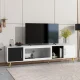 ON-TREND Stylish TV Stand with Golden Metal Handles&Legs, Two-tone Media Console for TVs Up to 80″, Fluted Glass Door TV Cabinet with Removable Compartment for Living Room, White – MadeInUSA