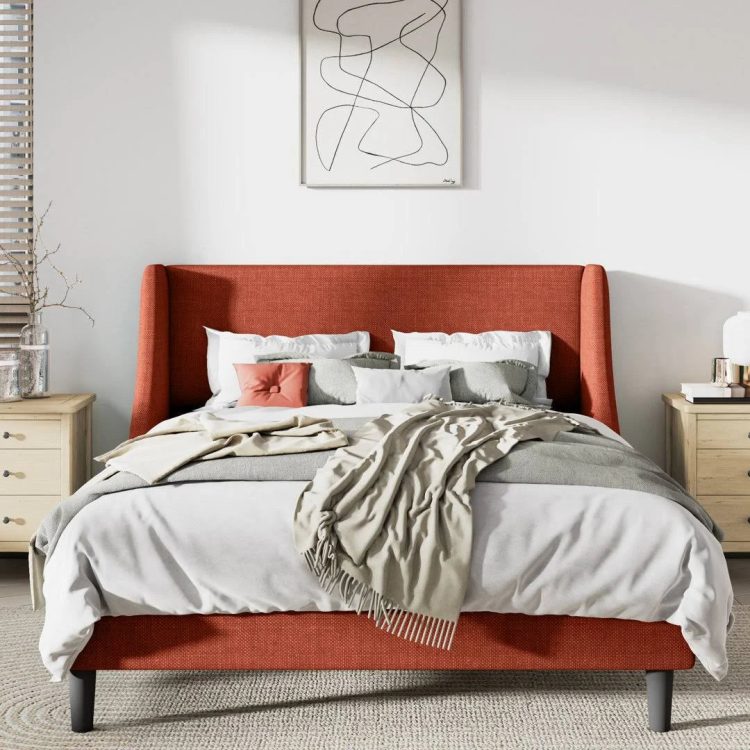 Bowdoin Upholstered Wingback Platform Bed Mercury Row Size: Queen, Color: Burnt Orange - MadeInUSA