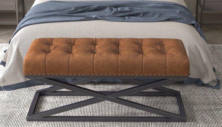 Elegant Vintage Vegan Leather Bench in Stylish Brown with Sturdy Stainless Steel Base - Ideal Furniture Piece for Enhancing Your Living Room Decor - MadeInUSA