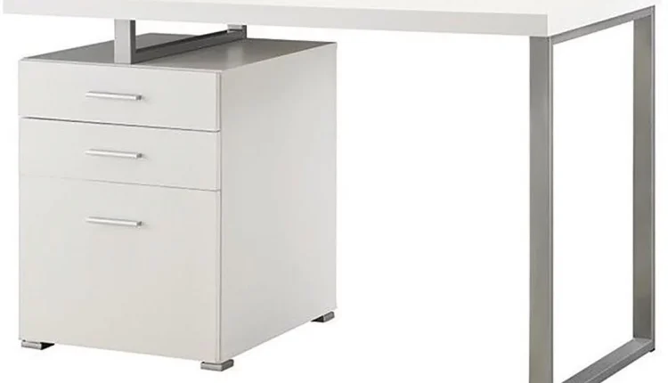 Scranton and Co 3 Drawer Writing Desk in White and Silver - MadeInUSA