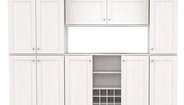 Inval Shaker-Style 4-Piece 95"W Buffet Storage Cabinet System, Washed Oak - MadeInUSA
