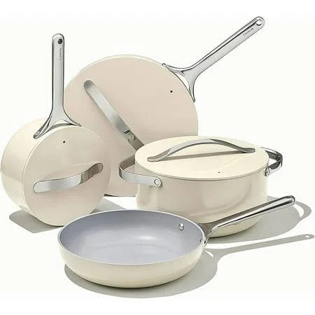 Caraway Nonstick Ceramic Cookware Set (12 Piece) Pots Pans Lids and Kitchen Storage - Non Toxic PTFE & PFOA Free - Oven Safe & Compatible with All - MadeInUSA