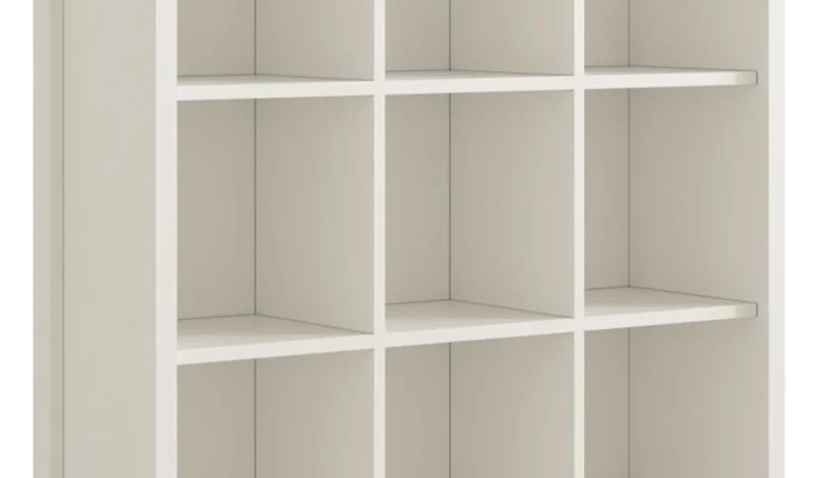 QINBI Wooden Cube Shelf Bookcase - Modern 3 Tiers Floorstanding Open Bookshelf with Base for Home and Office, 9 Cubes Storage Cabinet, Warm White - MadeInUSA