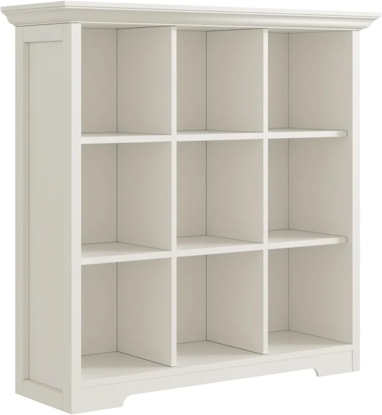 QINBI Wooden Cube Shelf Bookcase - Modern 3 Tiers Floorstanding Open Bookshelf with Base for Home and Office, 9 Cubes Storage Cabinet, Warm White - MadeInUSA