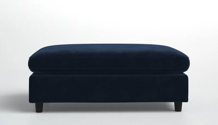 Navy Blue Velvet for the Main Body and 45.3" Wide Rectangular Standard Ottoman Joss in Fleetwood - MadeInUSA