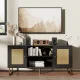 TQNLKGZ Rattan TV Stand for 50/55 inch TV  Entertainment Center with Golden Legs and Metals  Modern TV Console Table with Adjustable Shelves  TV Media Console for Living Room  Bedroom  Bl – MadeInUSA