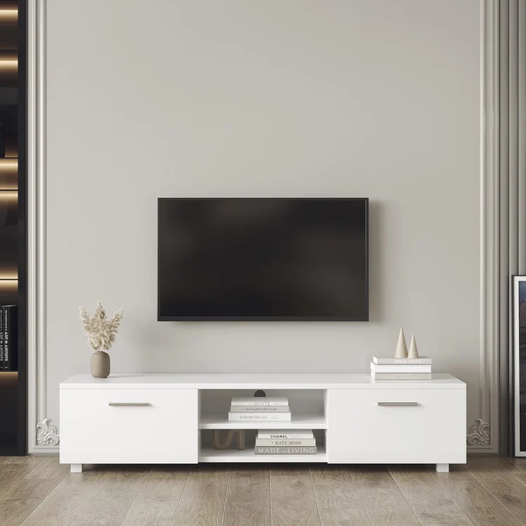 White TV Stand For 70"Television Stands Media Console Entertainment Center TV Table 2 Storage Cabinets With Open Shelves For Living Room Bedroom - MadeInUSA
