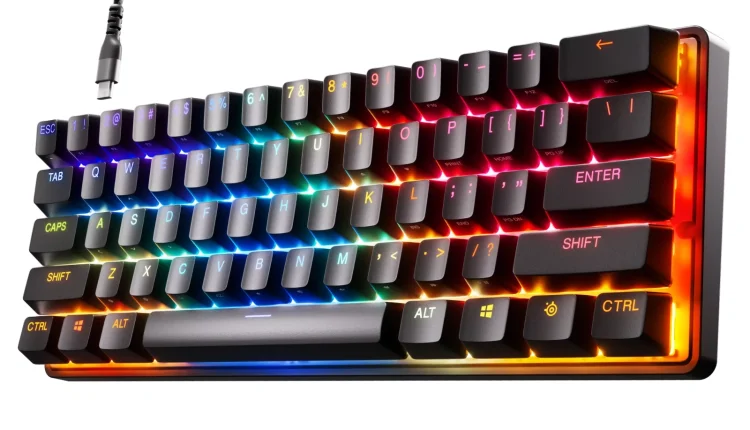 SteelSeries - Apex 9 Mini 60% Wired OptiPoint Adjustable Actuation Switch Gaming Keyboard with RGB Lighting - Black - MadeInUSA
