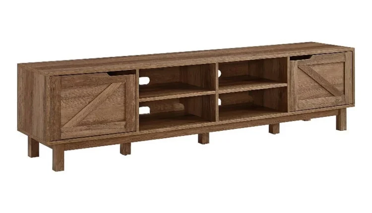 Pemberly Row 70"Simple Wood Barndoor TV Stand in Rustic Oak - MadeInUSA