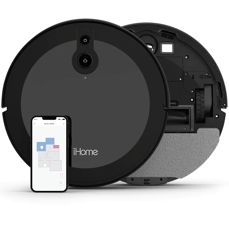 iHome AutoVac Luna 2-in-1 Front LIDAR Robot Vacuum and Vibrating Mop, Strong Suction - MadeInUSA