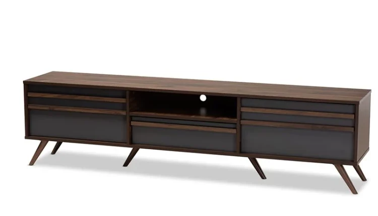 Bowery Hill Wood 60"TV Stand Console Entertainment Center in Gray and Walnut - MadeInUSA