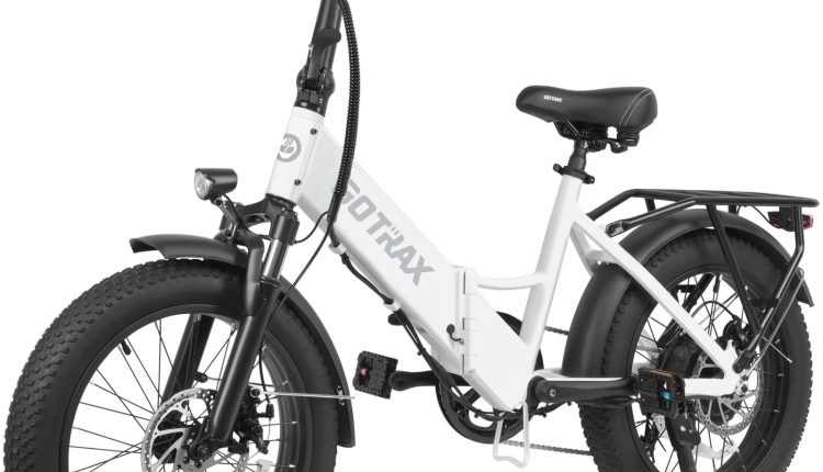 GOTRAX F2 Step-Through Foldable Electric Bike - 20" x 3" Air Filled Tires - 20MPH & up to 40 Mile Range - White - MadeInUSA