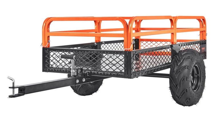 VEVOR Heavy Duty Steel ATV Dump Trailer, 1500-Pound Load Capacity 15 Cubic Feet, Tow Behind Dump Cart Garden Trailer, with Removable Sides and 2 - MadeInUSA