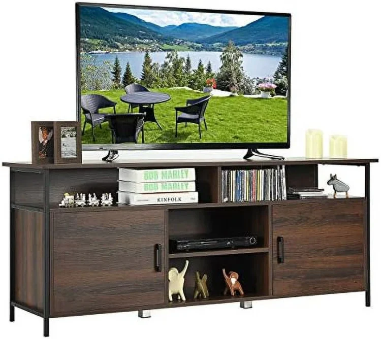 NLTBONNIE TV Stand for TVs up to 65u201D  58u201D TV Console Table w/ 2 Cabinets &amp; Adjustable   Media Entertainment Center w/Cable Manage Holes  TV  Cabinet for Living Room (Rustic - MadeInUSA