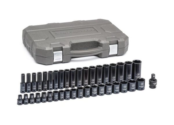 12 in. Drive 6Point Standard and Deep Metric Impact Socket Set 39Piece - MadeInUSA