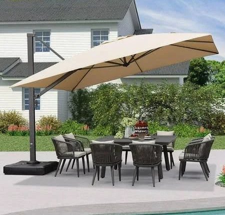 Purple Leaf 12 ft Square Patio Umbrella Large Outdoor Aluminum Umbrella Offset Umbrella with 360-Degree Rotation Cantilever for Garden Deck Backyard - MadeInUSA