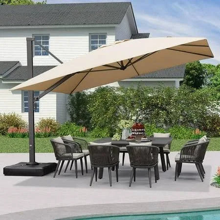 Purple Leaf 12 ft Square Patio Umbrella Large Outdoor Aluminum Umbrella Offset Umbrella with 360-Degree Rotation Cantilever for Garden Deck Backyard - MadeInUSA