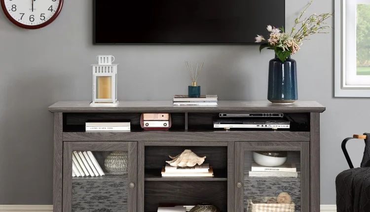 Contemporary TV Media Stand Modern Entertainment Console for TV Up to 65"with Open and Closed Storage Space, Dark Walnut/Black, 60"W*15.75"D*29"H - MadeInUSA
