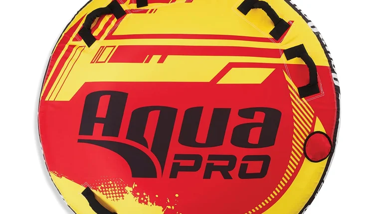 AquaPro Heavy Duty Nylon Deck Style Towable 1 Person Rider, Yellow and Red - MadeInUSA