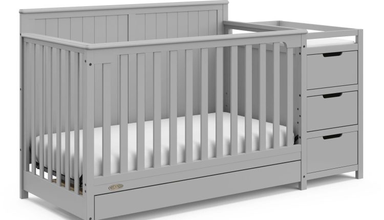 Graco Hadley 5-in-1 Convertible Crib and Changer with Drawer Pebble G - MadeInUSA