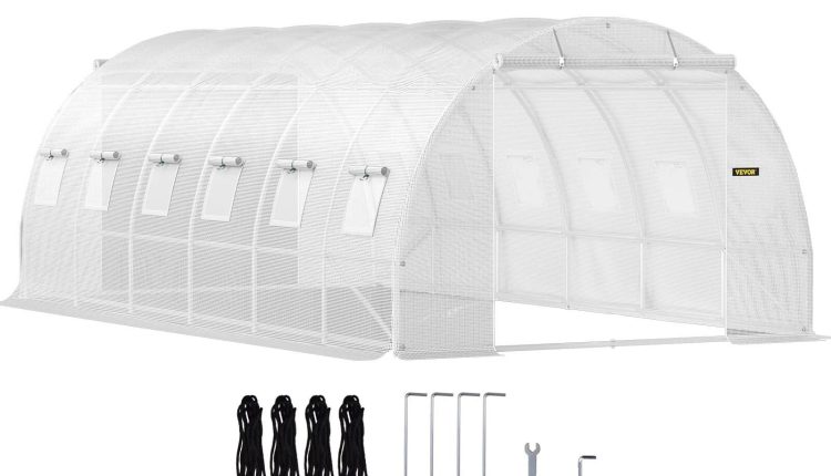 VEVOR Walk-In Greenhouse 10-20' Hot Planter House Gardening Galvanized Frame - 20'x10'x7' - MadeInUSA