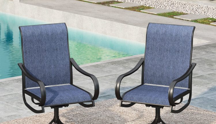 MF Studio Set of 2 Outdoor Patio Swivel Dining Chairs with Breathable Textilene Seat, Black & Blue - MadeInUSA