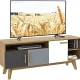 TJBOLIFE Modern TV Stand  Wood TV Console Table for TVs up to 65 Inch  Entertainment Center with 3  Cabinets &amp; 3 Open Shelves  Media Console TV Cabinet for Living Room Bedroom (Natura – MadeInUSA