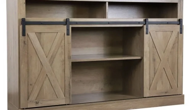 ZIQIAN TV Stand Sliding Barn Door Farmhouse Wood Entertainment Center, Storage Cabinet Table Living Room with Adjustable Shelves for TVs Up to 65", Reclaimed Barnwood - MadeInUSA